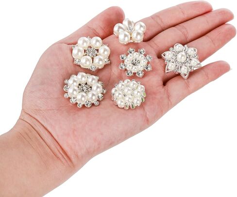 Frcctre 30 Pack Pearl Rhinestone Buttons, 6 Styles Embellishments Button Faux Pearl Button, Flat Back Flower Crystal Buttons for DIY Craft Jewelry Making Wedding Bridal Bouquet Party Home Decoration in Saudi Arabia