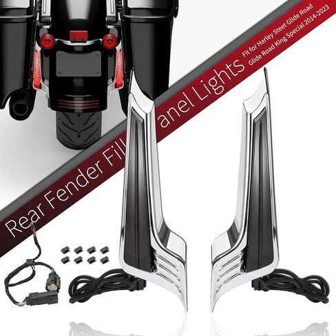 Motorcycle Filler Panel Lights LED Rear Fender Turn Signal Running Brake Lamp Fit for Harley Touring Road King Street Glide 2014-2023 (Black Housing Black Lens) in Saudi Arabia