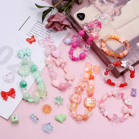 Lemonkey 500pcs لطيف متنوعة الخرز الاكريليك مزيج عشوائي نمط زهرة فراشة كاندي ستار الخرز Kawaii لصنع المجوهرات القلائد سوار (مزيج 10 ألوان) in Kuwait