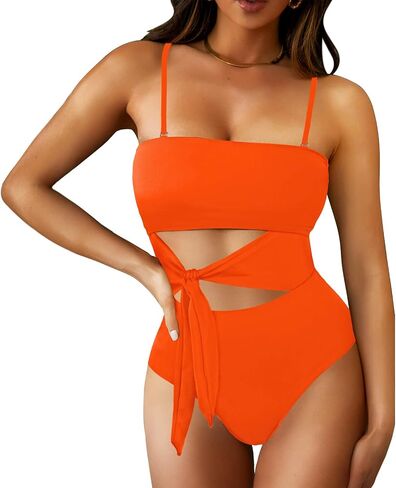 LaSuiveur Women's Strapless One Piece Swimsuit Tie Waist Cutout Bathing Suit Back Sexy Monokini Swimwear in Saudi Arabia