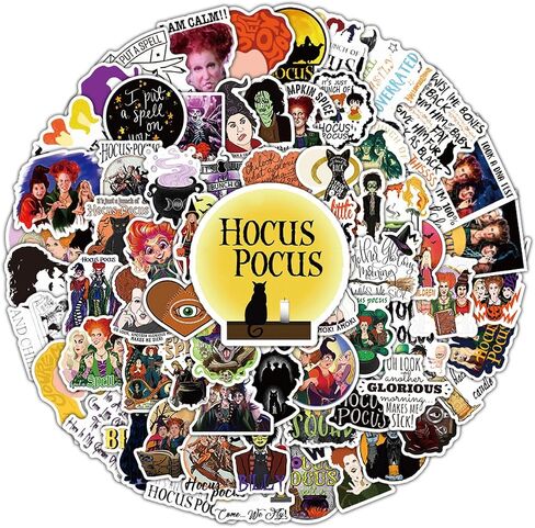 100 Pcs Hocus Pocus Laptop Sticker Waterproof Vinyl Stickers Car Sticker Motorcycle Bicycle Luggage Decal Graffiti Patches Skateboard Water Bottle Sticker in Saudi Arabia