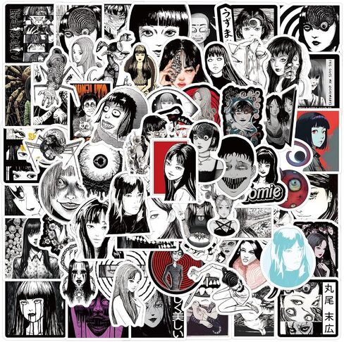 120pcs Junji Ito Stickers Black White Anime Stickers for Teens Water Bottles,Cool Horror Manga Thriller Cartoon Vinyl Waterproof Decals for Adult Laptops Skateboard Phone Suitcase Motorcycle in Saudi Arabia