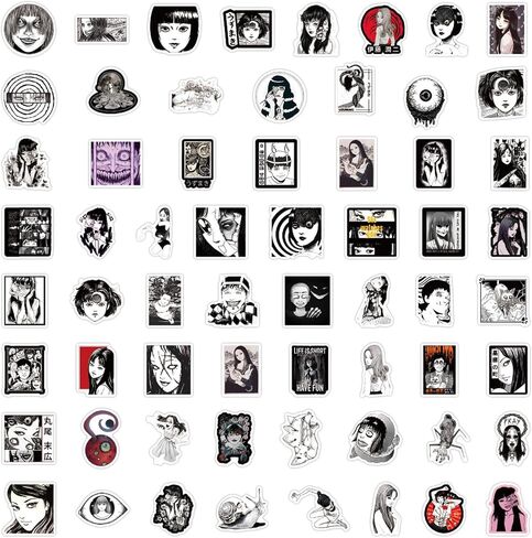 120pcs Junji Ito Stickers Black White Anime Stickers for Teens Water Bottles,Cool Horror Manga Thriller Cartoon Vinyl Waterproof Decals for Adult Laptops Skateboard Phone Suitcase Motorcycle in Saudi Arabia