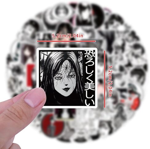 120pcs Junji Ito Stickers Black White Anime Stickers for Teens Water Bottles,Cool Horror Manga Thriller Cartoon Vinyl Waterproof Decals for Adult Laptops Skateboard Phone Suitcase Motorcycle in Saudi Arabia