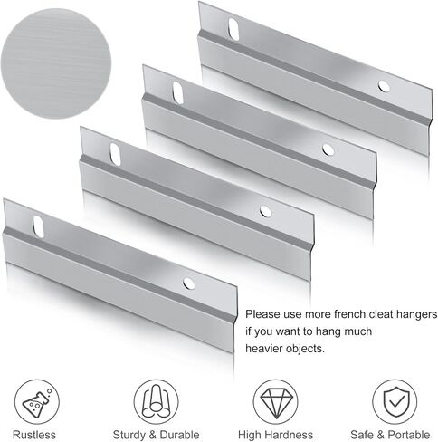 SUNJOYCO 4" French Cleat Picture Hanger, 2 Pairs Aluminum Z Bar Clips, Interlocking Wall Mounting Bracket Hardware Kit for Hanging Wall Painting, Mirror, Panels, Artwork, Whiteboard, Headboard in Saudi Arabia