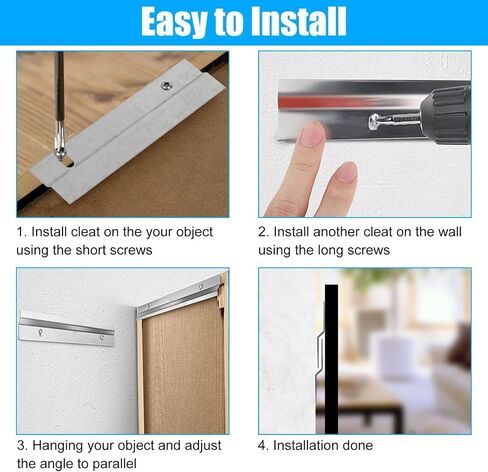 SUNJOYCO 4" French Cleat Picture Hanger, 2 Pairs Aluminum Z Bar Clips, Interlocking Wall Mounting Bracket Hardware Kit for Hanging Wall Painting, Mirror, Panels, Artwork, Whiteboard, Headboard in Saudi Arabia