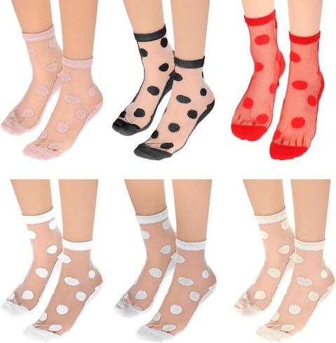6 Pairs Sheer Socks Elastic Tulle Socks Mesh Socks Through Nylon Socks Polka Dot Socks Lace Nylon Socks Breathable Crew Socks Thin Socks Colorful Clear Nylon Socks for Women in Saudi Arabia