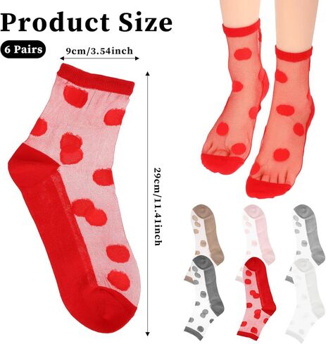 6 Pairs Sheer Socks Elastic Tulle Socks Mesh Socks Through Nylon Socks Polka Dot Socks Lace Nylon Socks Breathable Crew Socks Thin Socks Colorful Clear Nylon Socks for Women in Saudi Arabia