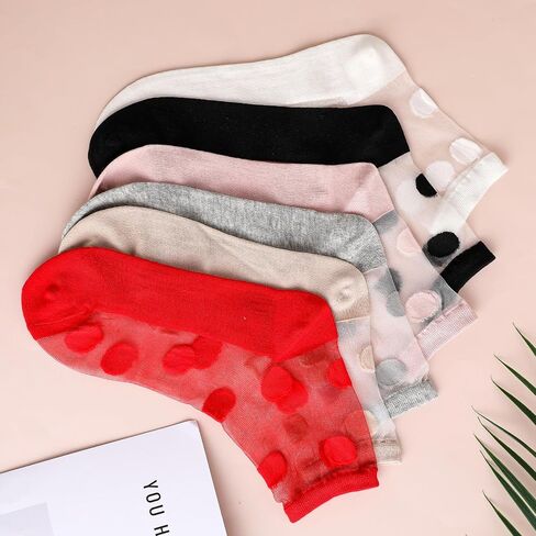 6 Pairs Sheer Socks Elastic Tulle Socks Mesh Socks Through Nylon Socks Polka Dot Socks Lace Nylon Socks Breathable Crew Socks Thin Socks Colorful Clear Nylon Socks for Women in Saudi Arabia