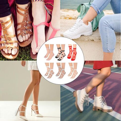 6 Pairs Sheer Socks Elastic Tulle Socks Mesh Socks Through Nylon Socks Polka Dot Socks Lace Nylon Socks Breathable Crew Socks Thin Socks Colorful Clear Nylon Socks for Women in Saudi Arabia