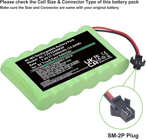 حزمة بطارية قابلة للشحن Ni-MH AA 7.2 فولت 2200 مللي أمبير في الساعة مع قابس SM-2P 2Pin لمركبات السيارات والشاحنات التي تعمل بالتحكم عن بعد، بطارية ذات سعة عالية استبدل بطارية Ni-CD AA 700 مللي أمبير 7.2 فولت مع قابس SM-2P in Kuwait