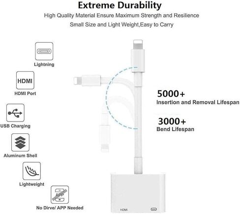 Apple MFi Certified Apple Lightning to HDMI Adapter for iPhone to TV, 1080P Digital AV Adapter Sync Screen with Lightning Charging Port for iPhone 14 13 12 11 XS XR X 8 7 iPad to TV/Projector/Monitor in Kuwait