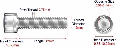 Junter 20pcs M6-0.75 x 12mm Fine Thread Metric A2 Stainless Steel Allen Blot Hex Socket Head Cap All Thread Screws DIN912 in Saudi Arabia