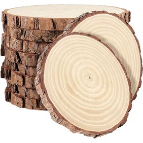 PINGEUI 10 Piece 7-8 Inch Natural Wood Slices, Unfinished Natural Wood Tree Slices with Bark, Large Round Tree Wood Discs Wooden Circles Tree Bark Slice for Crafts