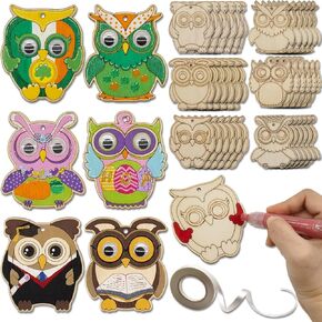 36 Sets Easter Owl Crafts Bulk Unfinished Wooden Ornaments Make Your Own Owl Blank DIY Owl Cutout Hanging Slices for Xmas Tree Craft Painting All Festival