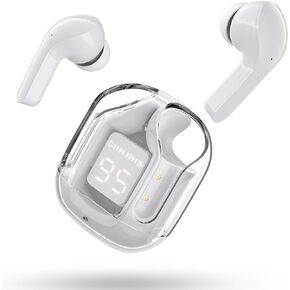 ACEFAST T6 Wireless Earbuds, Bluetooth Headphones with ENC Noise Canceling Translucent Earphones, HiFi Dual Stereo Microphone Mini in-Ear Earbuds with Charging Case and LED Digital Display Grey