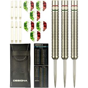 DESIGNA 22g 90% Tungsten, Italy Italian Flag Red White & Green Patriot X Steel Tip Dart Set, Flights & Shafts Included (2 Sets Each), w/Travel Case, 22 Grams