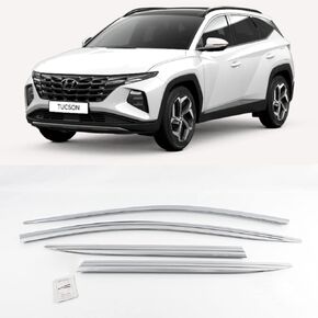 Safe Chrome Window Visor Deflector Sun Rain Vent Guard 4 Pcs Set Compatible with 2022~ Hyundai Tucson Out Channel Visor, D-236