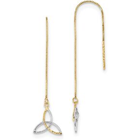 Solid 14k Yellow Gold Two Toned Diamond-Cut Box Chain Necklace Celtic Knot Irish Claddagh Knot Threader Earrings - 59mm x 10mm
