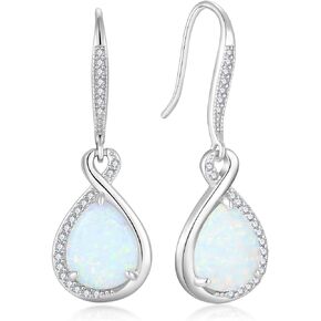Opal Earrings 925 Sterling Silver Infinity Dangle Teardrop Gemstone Earring 8X10mm October Birthstone Birthday Jewelry Gift for Women