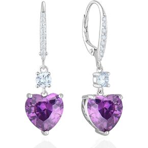Women's Heart Dangle Earrings Sterling Silver Solitaire Drop Earring Birthstone Leverback Jewelry Gift