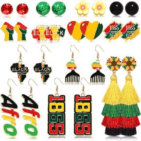 boderier Juneteenth African Jewelry Set for Women Juneteenth Pendant Necklace Beaded Stretch Bracelet Africa Hoop Dangle Stud Earrings Black History Month Accessories Gifts