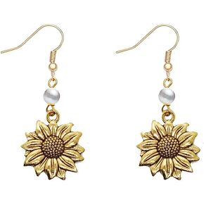 Picano Antique Gold Silver Sunflower Dangle Earrings for Women