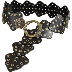 Hollow Wide Disc Belt for Women Leather Metal Buckle Belt Soft Durable Exaggerated Cowboy Waist Belts