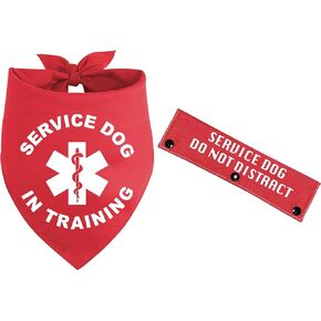 2 Pieces Service Dog in Training Red Pet Dog Bandana with Red Dog Leash Wrap (Seruice Dog) for Puppy Dog Beach Pool Accessoriesfor Pet Dog Lovers and Owners Gift