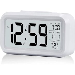Digital Alarm Clock, 4.3" LED Display with Temperature Larger Lound Light Control Portable Snooze Calendar Brightness with Battery Powered Alarm Clocks Bedside for Everyone (Black)