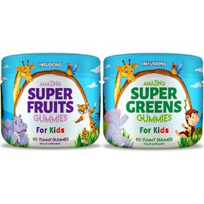 Infusions Super Fruits and Super Green Gummies for Kids, 180 Count - Soft and Delicious
