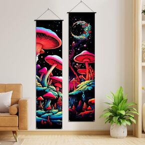 2 Pcs Mushroom Tapestry Wall Hanging Banner Mushroom Hippie Wall Hanging Decoration Bohemian Mushroom Moon Tapestry Abstract Vertical Wall Hanging Banner for Living Room Bedroom Home Wall Decor