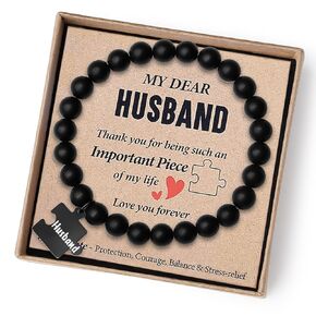 Gifts for Husband Birthday Gift Him Mens Bracelet Fathers Day Gifts from Wife Husband Birthday Card Husband Anniversary Gifts Personalized Unique Beaded Bracelets Christmas Valentines