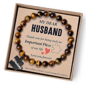 Gifts for Husband Birthday Gift Him Mens Bracelet Fathers Day Gifts from Wife Husband Birthday Card Husband Anniversary Gifts Personalized Unique Beaded Bracelets Christmas Valentines