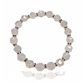 White Jade Bracelet Stone of Positive Energies Faceted White Crystal Bracelet Real Semi Precious Gemstones 8mm Faceted Beads Heart Chakra Bracelet USA HANDMADE (white-jade)