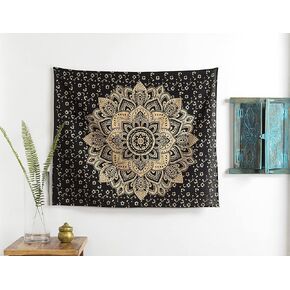 Madhu International Psychedelic Tapestry Indian Sun Moon Fractal Faces Tapestry Celestial Mystic Tapestries Wall Hanging Living Room Tapestry (White Gold, Queen(84x90Inches)(215x230Cms))