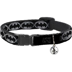 Cat Collar Breakaway Batman Shield Black Silver 8 to 12 Inches 0.5 Inch Wide