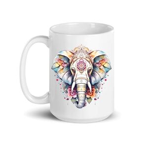 Mandala Elephant 15oz. Ceramic Coffee Mug with vibrant watercolored print-Novelty Gift