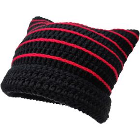 Crochet Cat Hat for Women Grunge Accessories Cat Ear Beanie Women Vintage Fox Hat Slouchy Beanies Women