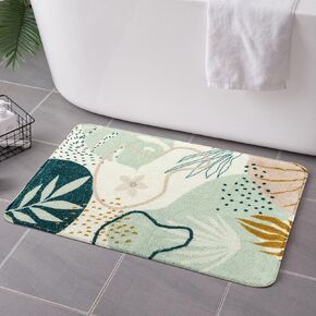 Uphome Bathroom Rugs Non Slip Washable, Cute Abstract Plant Small Bath Rug, Soft Velvet Dark Blue Bathroom Shower Mat, Aesthetic Art Design Bathroom Mat Quick Dry for Sink Tub Shower, 18x26 inch