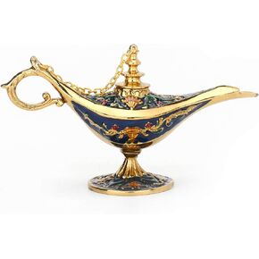 Magic Genie Lamp Wishing Trinket Box Classic Vintage Ornaments Metal Craft Gift for Home Decor (Green)
