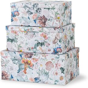 Soul & Lane Decorative Storage Cardboard Boxes with Lids | Cherry Blossom - Set of 3 | Pink Floral Paperboard Nesting Boxes