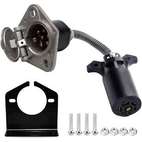 7 RV Blade Plug to 7 Way Pin Type Trailer Electrical Adapter Connector with Mounting Bracket
