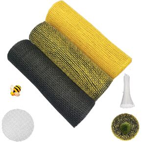 tyoungg 8 in 1 Kit Bumblebee Poly Burlap Decor Mesh 4 Rolls DIY Bee Flower Wreath Kit 10 Inch X 5 Yard Each (Easy-to-Make bee)