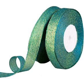 Feyarl Sparkly Green Ribbon 5/8-inch Wide by 50-Yards(2 Rolls X 25yd) Premium Metallic Glitter Ribbon for Christmas, Crafters, Holiday, Home Deco, Gift Wrap, Card Making, Floral Projects (Green)