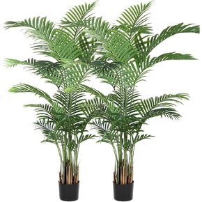 Artificial Areca Palm Tree 6FT Faux Areca Palm Plants Fake Tropical Palm Tree with 20 Trunks Perfect Tall Faux Dypsis Lutescens Plants for Entryway Home Office Porch Balcony Decor, 2 Pack in Kuwait