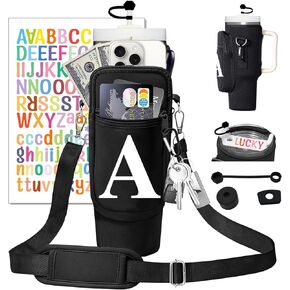 Stanley Cup Holder with Strap, 40 oz Stanley Cup Bag Carrier for Tumbler, Water Bottle Carrier Holder Sling Bag with Phone Pocket, Adjustable Strap& Straw Cover, Stanley Cup Accessories (W)