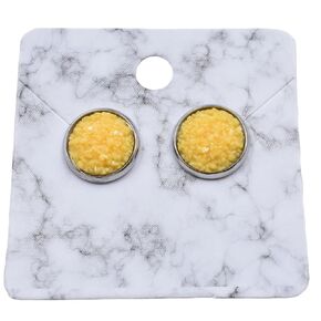 Matte Yellow Druzy Earrings - Large Stud Earrings - Colorful Round Studs