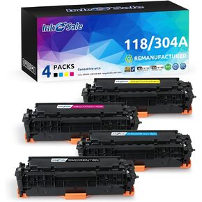 INK E-SALE 4PK Remanufactured Toner Cartridge Replacement for HP 304A CC530A CC531A CC532A CC533A Canon 118 Toner for HP LaserJet CP2025dn CP2025n CM2320fxi Canon MF726Cdw MF8580CDW LBP7660Cdn Printer