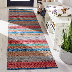 SAFAVIEH Kilim Collection Runner Rug - 2'3" x 9', Blue & Red, Flat Weave Stripe Cotton Design, Easy Care, Ideal for High Traffic Areas in Living Room, Bedroom (KLM475M)